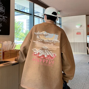 YJ7278P45直播品质重磅麂皮绒卫衣圆领男上装侧开叉下摆卫秋冬卫图片