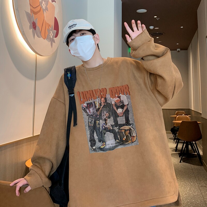 YJ7266P45直播品质重磅麂皮绒卫衣圆领男上装开叉下摆卫秋冬卫,男装卫衣,星座510A-5