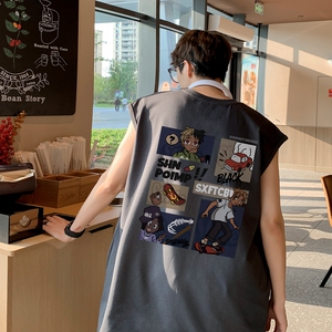 TW7236P28重磅250克直播品质多巴胺色系搞怪表情无袖背心无袖T男图片