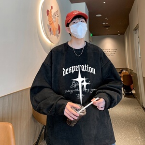 YJ7272P45直播品质重磅麂皮绒卫衣圆领男上装侧开叉下摆卫秋冬卫图片