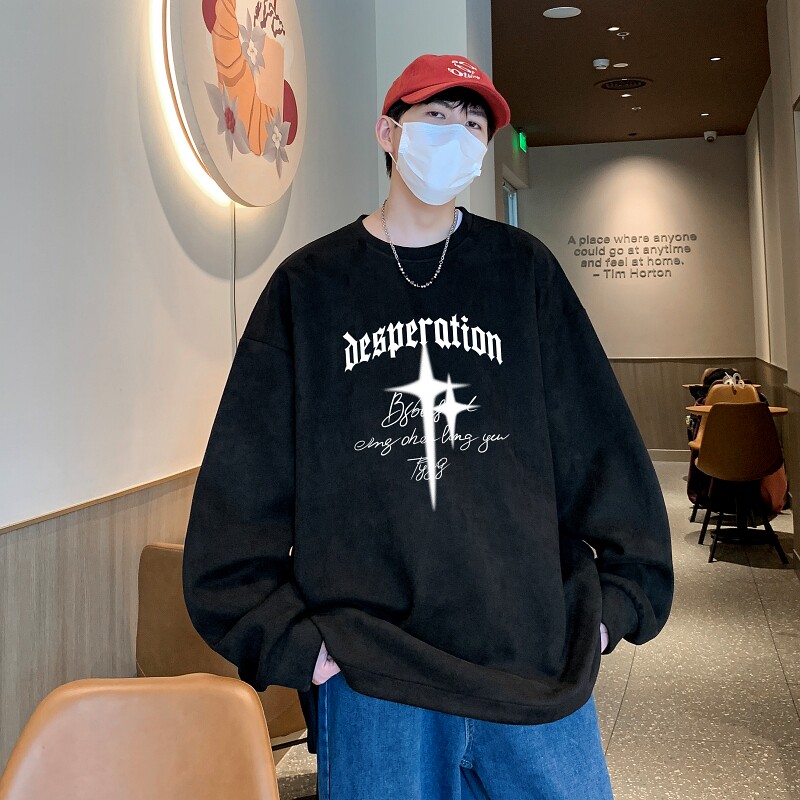YJ7272P45直播品质重磅麂皮绒卫衣圆领男上装侧开叉下摆卫秋冬卫,男装卫衣,星座510A-5