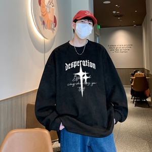 YJ7272P45直播品质重磅麂皮绒卫衣圆领男上装侧开叉下摆卫秋冬卫图片
