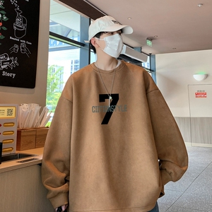 YJ7270P45直播品质重磅麂皮绒卫衣圆领男上装侧开叉下摆卫秋冬卫图片