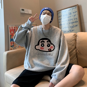 Y7295P38直播品质棉卫衣男士圆领卫衣宽松大落肩印花卫衣秋装新品图片