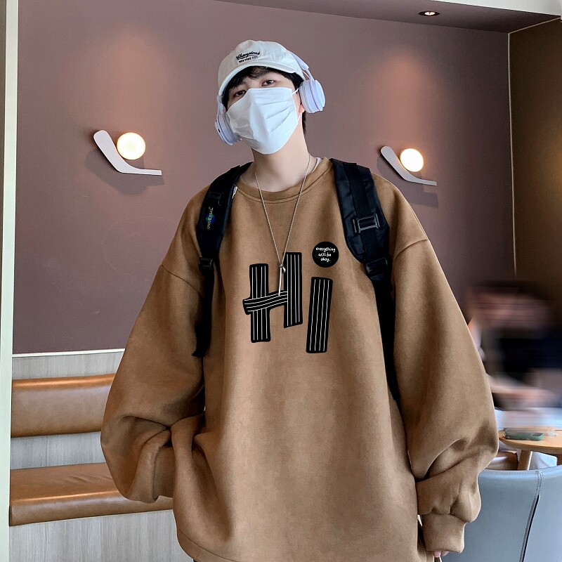 YJ7275P45直播品质重磅麂皮绒卫衣圆领男上装开叉下摆卫秋冬卫,男装卫衣,星座510A-5
