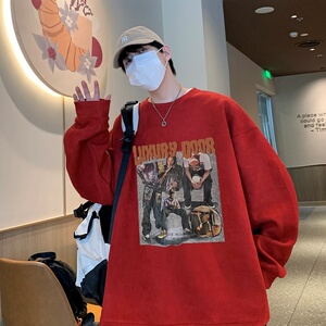 YJ7266P45直播品质重磅麂皮绒卫衣圆领男上装开叉下摆卫秋冬卫图片