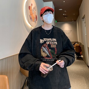 YJ7277P45直播品质重磅麂皮绒卫衣圆领男上装侧开叉下摆卫秋冬卫图片