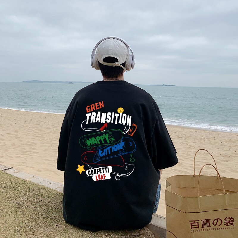 T6826P28港风T恤2023夏季男士印花短袖T恤半袖落肩T纯棉潮流上衣,男装T恤,星座510A-5
