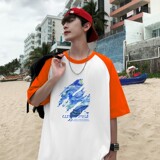 TQ7135P25夏季男士宽松半袖打底衫插肩袖t恤拼色潮牌港风半袖，男装T恤，星座510A-5