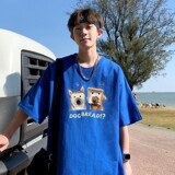 T7151P25夏季男士t恤多巴胺彩色系宽松潮牌港风半袖打底衫短袖t恤，男装T恤，星座510A-5