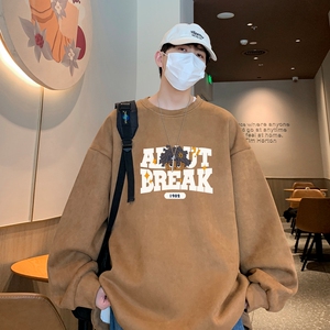 YJ7269P45直播品质重磅麂皮绒卫衣圆领男上装侧开叉下摆卫秋冬卫图片