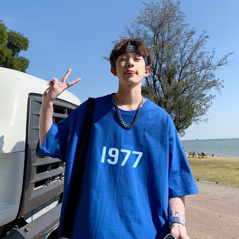T6248P25港风T恤2023夏新款男印花T宽松版T恤落肩休闲T,男装T恤,星座510A-5