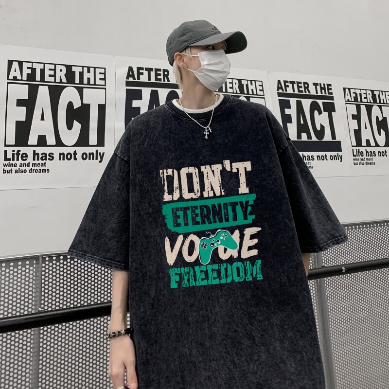 TF6990P38新潮水洗做旧蜡染T恤高街小欧风T恤港风宽松T恤,男装T恤,星座510A-5