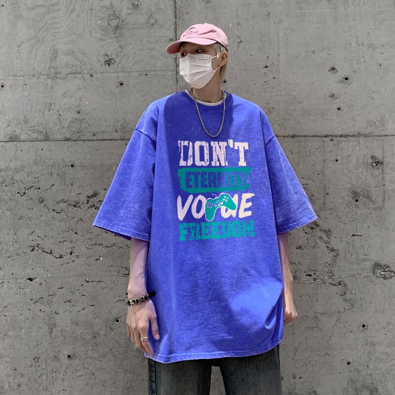 TF6990P38新潮水洗做旧蜡染T恤高街小欧风T恤港风宽松T恤,男装T恤,星座510A-5