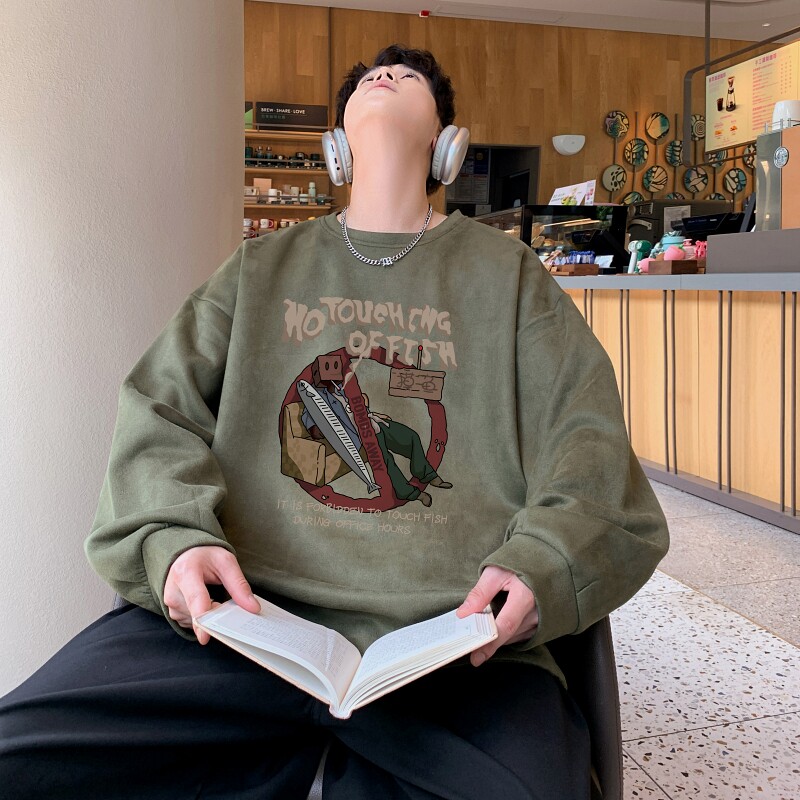 YJ7277P45直播品质重磅麂皮绒卫衣圆领男上装侧开叉下摆卫秋冬卫图片