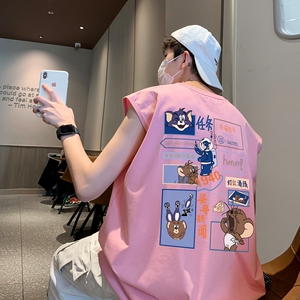 TW7237P28重磅250克直播品质多巴胺色系搞怪表情无袖背心无袖T男图片