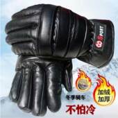 骥匠骑行手套加绒加厚皮手套冬季 户外骑行手套防滑防寒皮手套 男士
