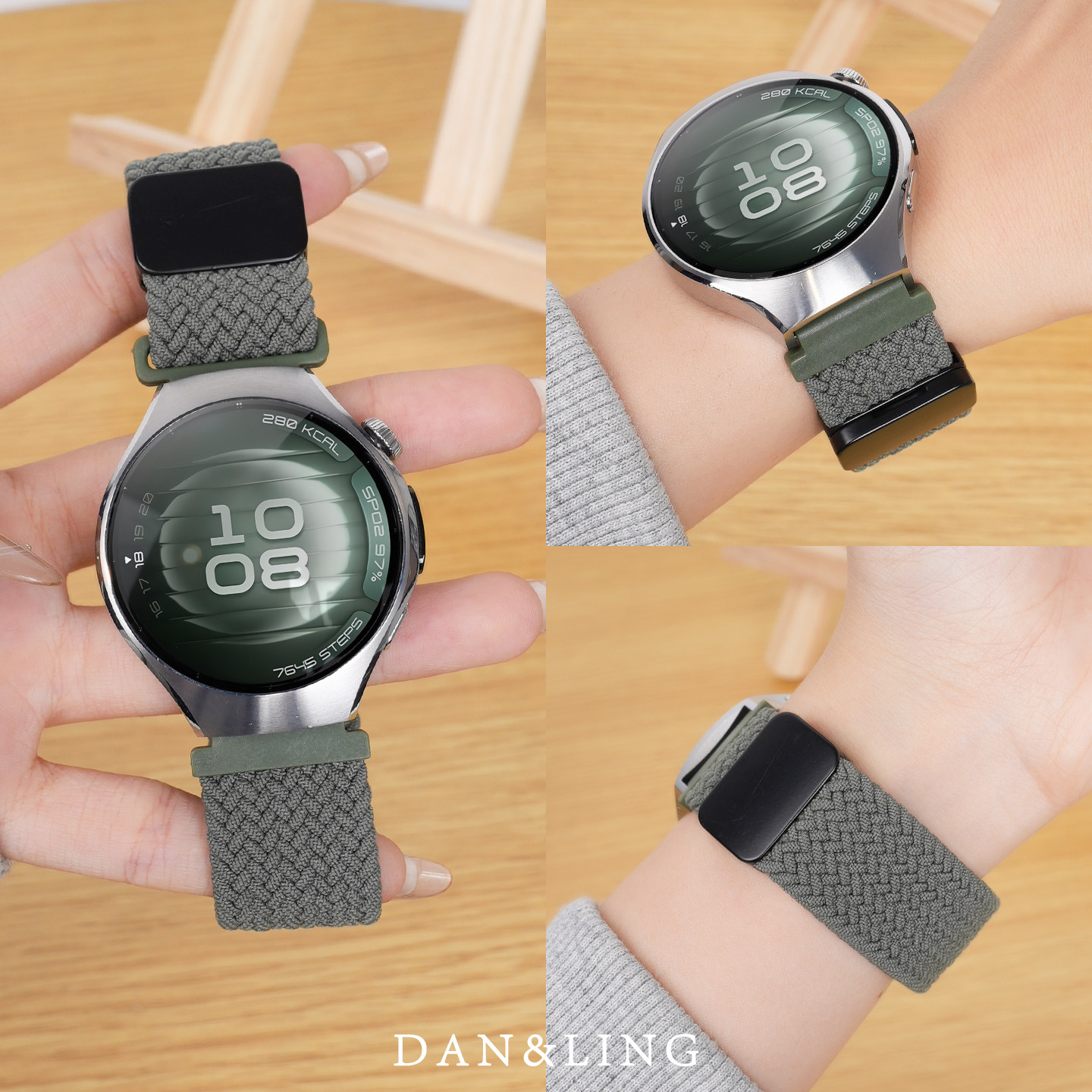 丹灵公主适用华为watch5表带gt6手表女款watch4pro新款橄榄绿watchgt5尼龙编织磁吸腕带gt4女高级感gt3运动男