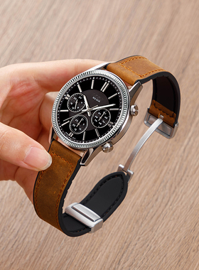 手表带真皮男款磁吸扣疯马纹硅胶表链代用华为天梭王DW浪琴卡西欧