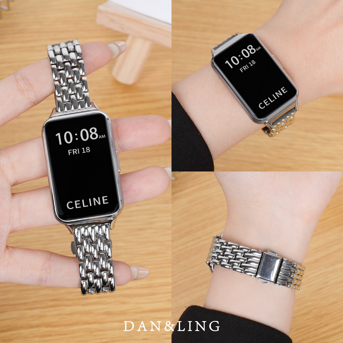 丹灵公主适用华为手环11表带10手表9荣耀8金属替换带11pro银色五株钢带链watch十代智能夏天女款替换带男配件