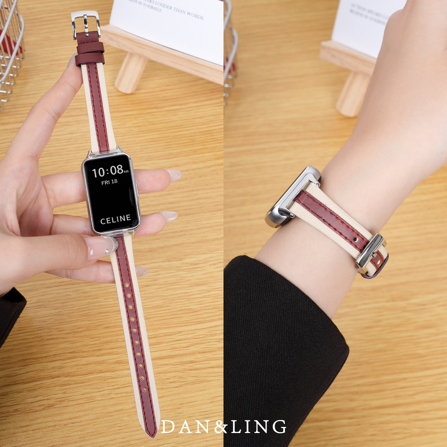 丹灵公主适用华为手环11表带10手表9荣耀8替换带11 pro复合素皮马鞍酒红watch表带女款夏天NFC智能腕带男配件