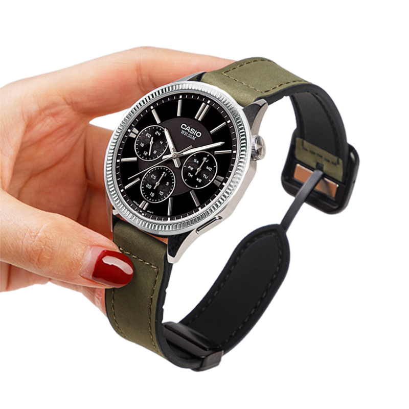 手表带男款真皮磁吸扣硅胶透气表链代用卡西欧万国天梭DW浪琴天王