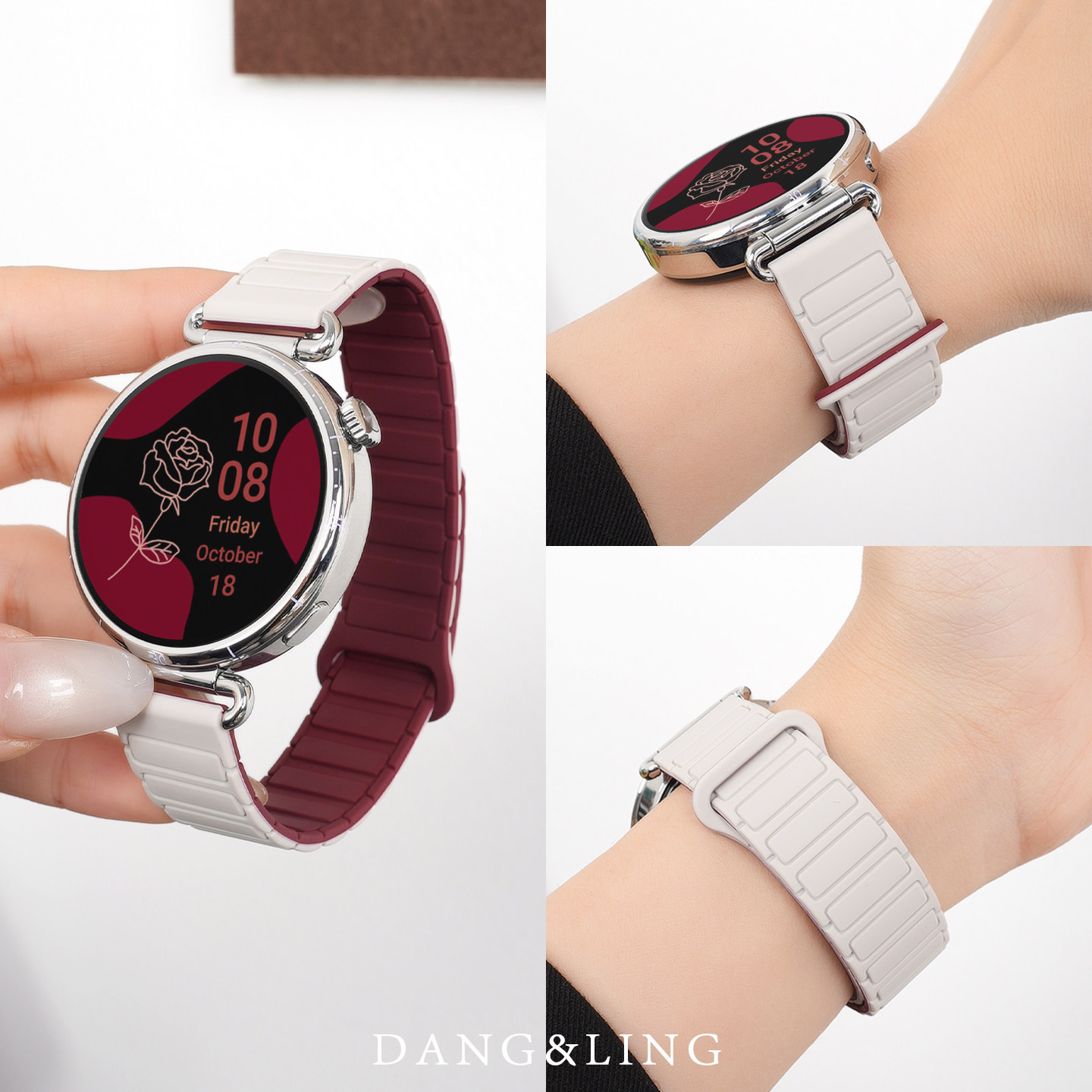 张婧仪同款适用华为gt6手表表带专用watch gt5新款磁吸硅胶gt4腕带gt3女士高级gt2春夏星光酒红gt5Pro男女款