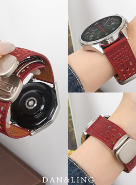 适用华为gt6手表gt5表带疯马纹watchgt4镂空真皮圆滑磁吸扣gt3pro男士腕带watch5/4酒红女款2e高级感秋冬新款