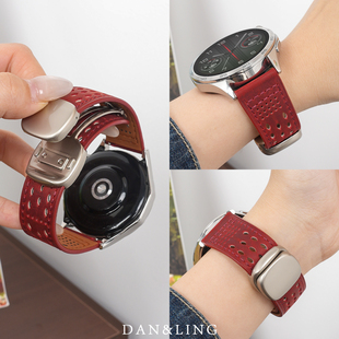 适用华为gt6手表gt5表带疯马纹watchgt4镂空真皮圆滑磁吸扣gt3pro男士腕带watch5/4酒红女款2e高级感秋冬新款