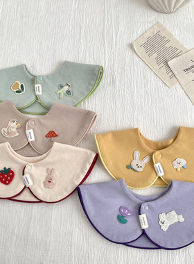 iikobaby 定制名字ins纯色卡通刺绣撞色滚边口水巾婴童宝宝围嘴