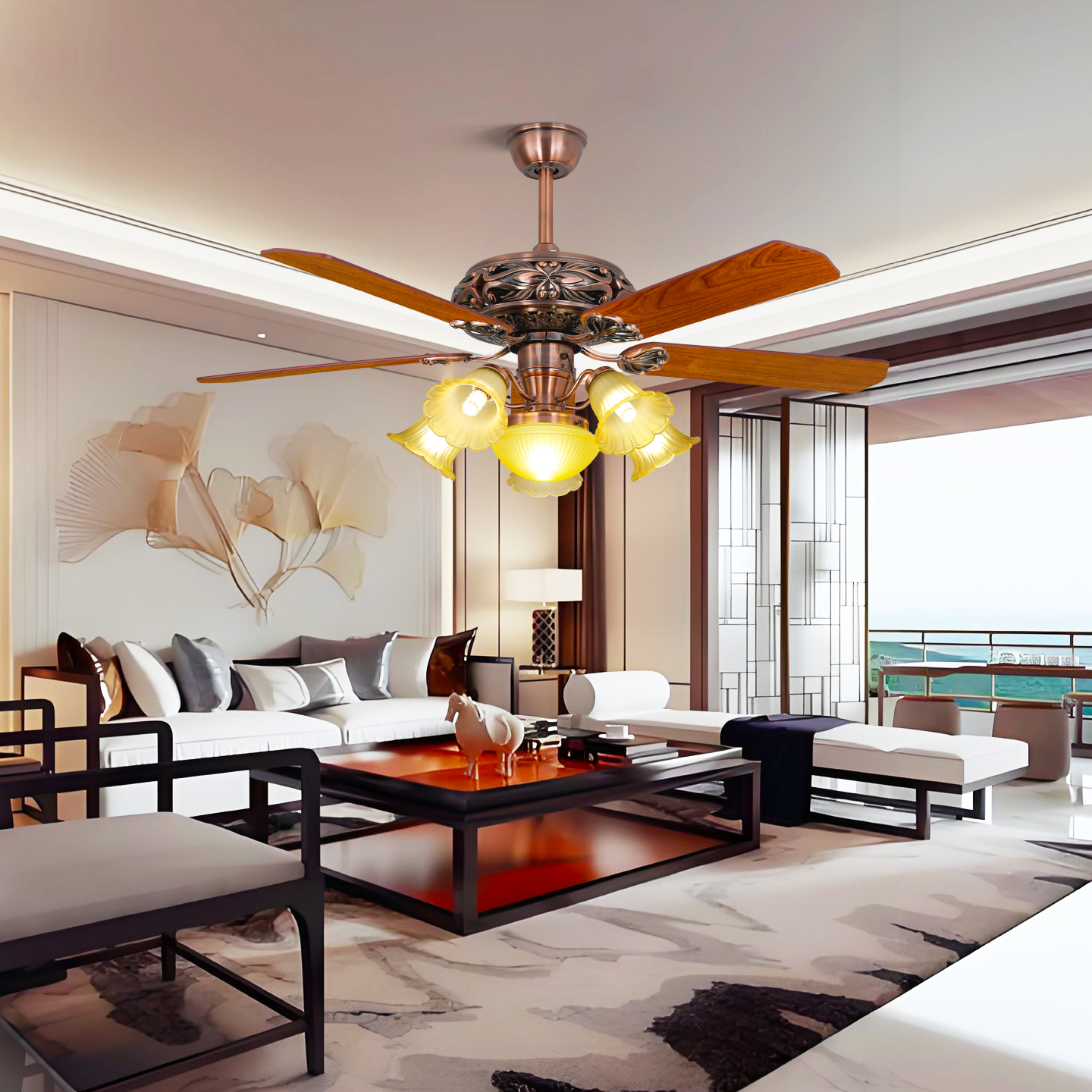 欧式复古奢华别墅锌合金风扇吊灯