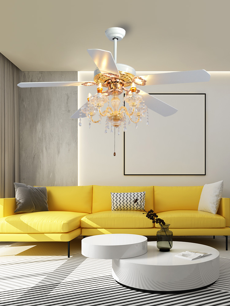 宸居水晶吊扇灯餐厅蜡烛灯电扇吊灯高级感客厅灯具法式奢华风扇灯