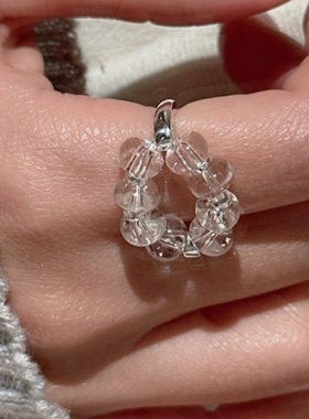 纯银小众白水晶弹力绳复古戒指女