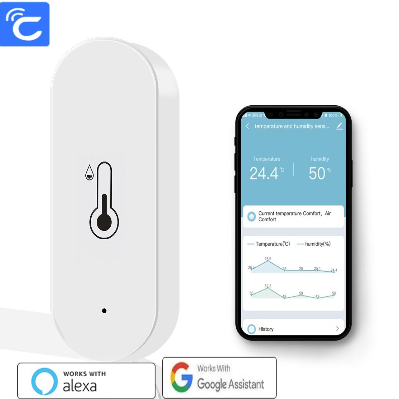 Cozylife温湿度计WIFI智能支持Alexa谷歌语音查询温度