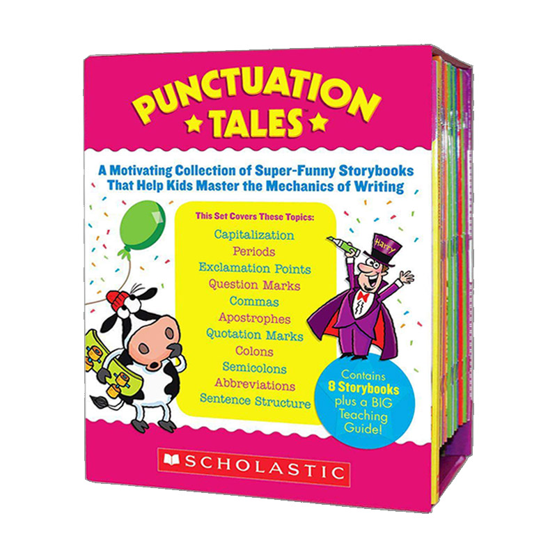 英文原版 Scholastic Punctuation Tales 8册盒装+家长手册 标点符号 趣味认知故事集 sight word tales同系列 家庭培训班教育教材