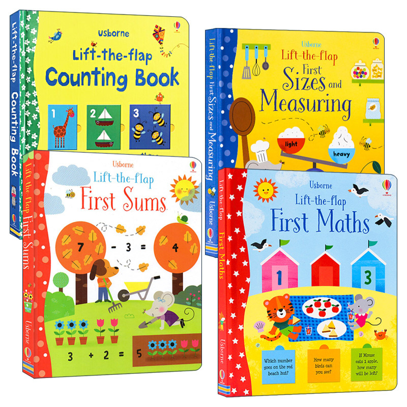 英文原版绘本 Usborne Lift-the-Flap 儿童数学启蒙翻翻书4册 数字计数/加减法/尺寸和测量 幼儿早教 英文版 进口英语原版书籍