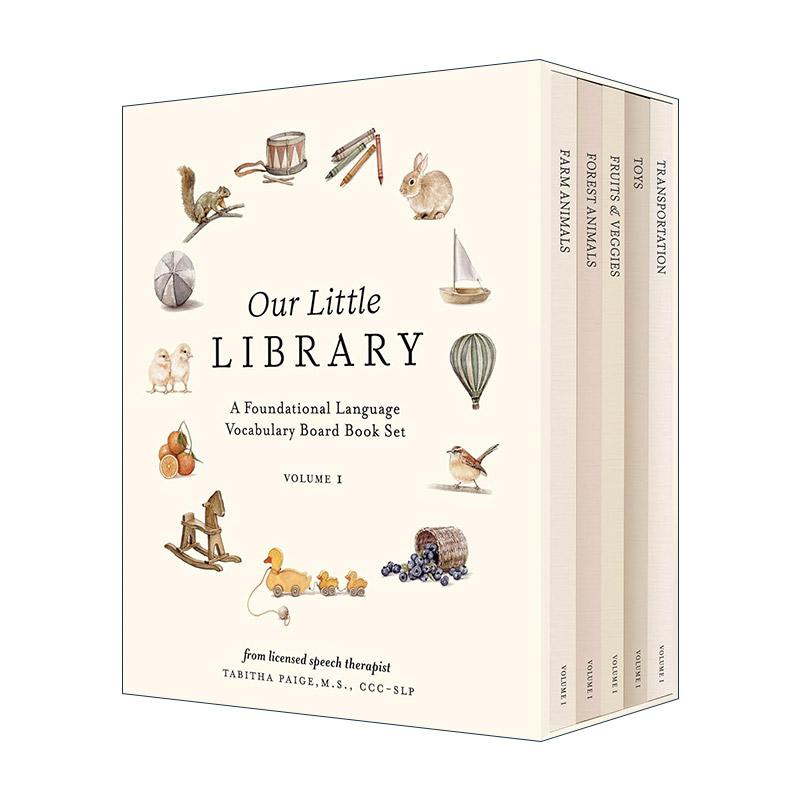 英文原版 Our Little Library 我们的小图书馆 幼儿儿童早教词汇手册 4册盒装套装绘本 纸板书 英文版 进口英语原版书籍
