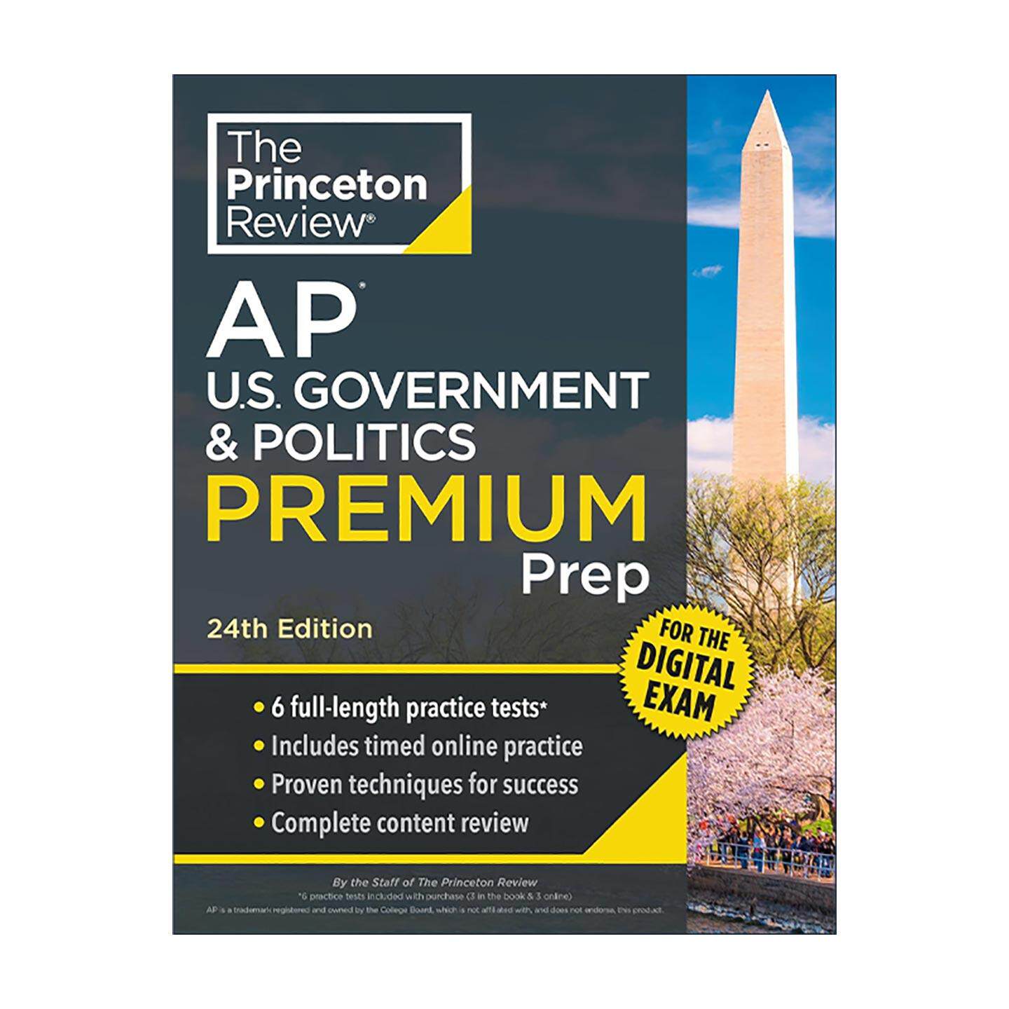 英文原版 Princeton Review AP U.S. Government & Politics Premium Prep 普林斯顿评论AP美国政府和政治 含线上题库第24版 进口