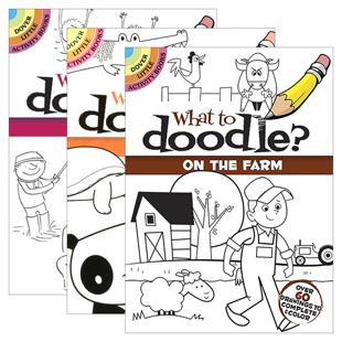 英文原版 What to Doodle? 涂鸦画什么3册 儿童益智游戏活动书 场景绘画 英文版 进口英语原版书籍