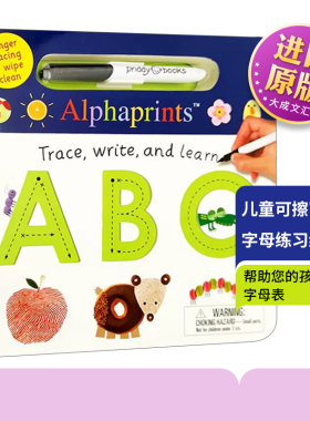 儿童可擦写字母练习纸板书 英文原版 Alphaprints Trace Write and Learn Abc 英文版 Roger Priddy 进口英语原版书籍