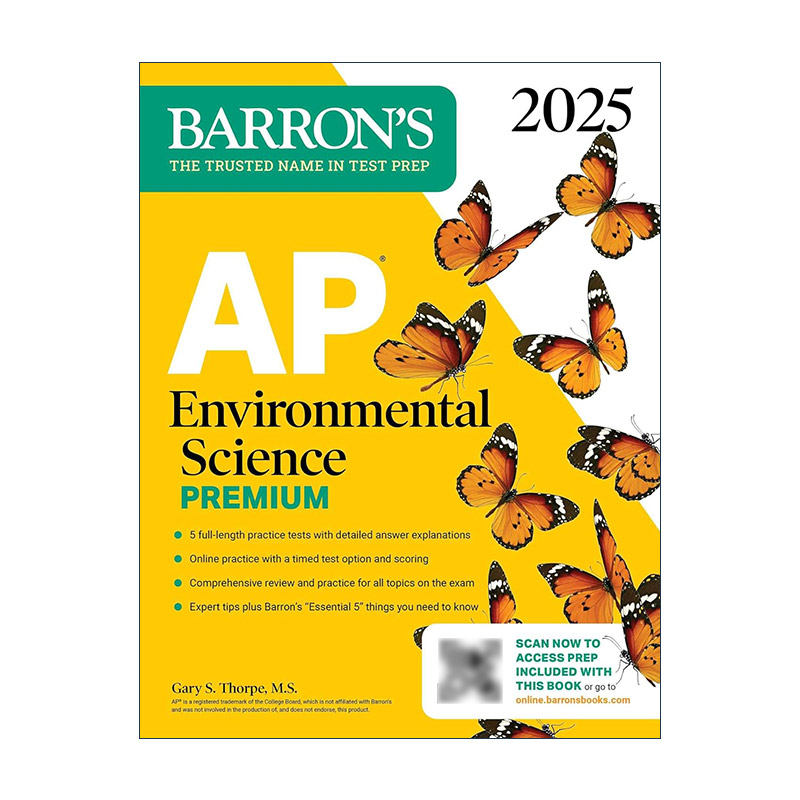 英文原版 AP Environmental Science Premium 2025 巴朗AP环境科学备考指南 高级版 5套题+综合复习+在线练习 进口英语原版书籍