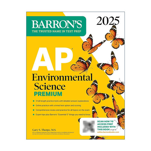 英文原版 AP Environmental Science Premium 2025 巴朗AP环境科学备考指南 高级版 5套题+综合复习+在线练习 进口英语原版书籍