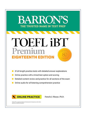 英文原版 TOEFL iBT Premium with 8 Online Practice Tests+Online Audio 巴朗托福备考第8版 含8套试题带在线音频 英文版