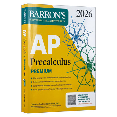 英文原版 AP Precalculus Premium 2026 巴朗AP 初级微积分高级版 3套题+综合复习+在线练习 英文版 进口英语原版书籍