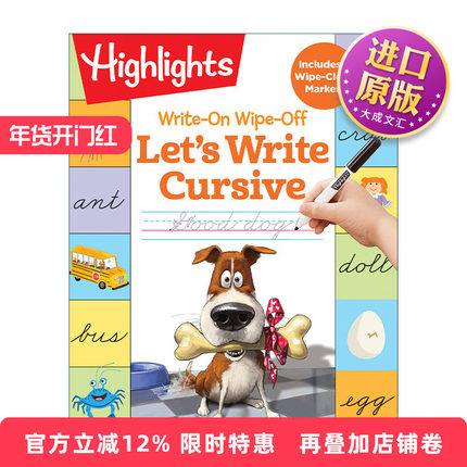英文原版 Write-On Wipe-Off Let's Write Cursive 可写可擦 书法练习 亮点幼儿儿童启蒙认知绘本 游戏活动书 英文版 进口书籍