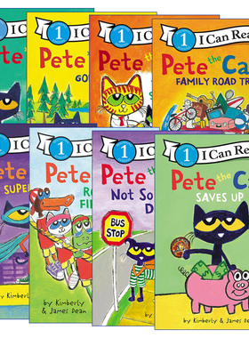 英文原版 Pete the Cat 皮特猫系列8册 I Can Read Level 1分级阅读 存钱买玩具 摇滚日 家庭旅行 英文版 进口英语原版书籍
