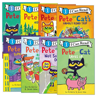 英文原版 Pete the Cat 皮特猫系列8册 I Can Read Level 1分级阅读 存钱买玩具 摇滚日 家庭旅行 英文版 进口英语原版书籍