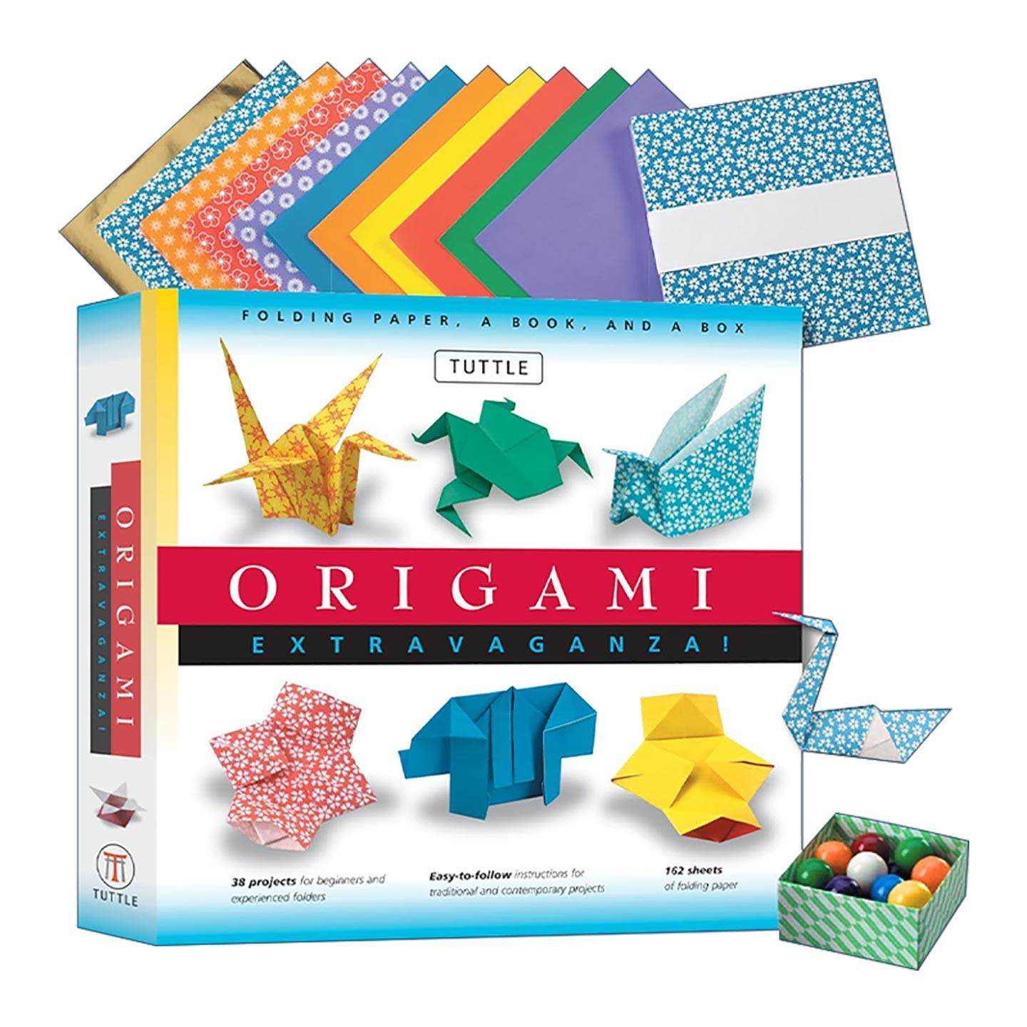 英文原版 Origami Extravaganza Folding Paper a Book and a Box 折纸盛宴工具包盒装套装 含折纸教程书 162张 进口英语原版书籍