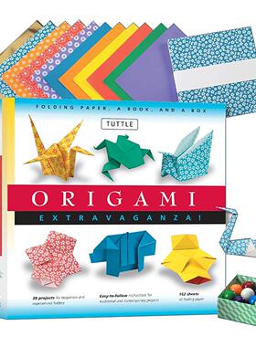 英文原版 Origami Extravaganza Folding Paper a Book and a Box 折纸盛宴工具包盒装套装 含折纸教程书 162张 进口英语原版书籍
