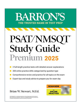 英文原版 PSAT NMSQT Premium Study Guide 2025 巴朗PSAT NMSQT 美国中学生初步学术评估测试学习指南 2套题+复习指南+在线练习